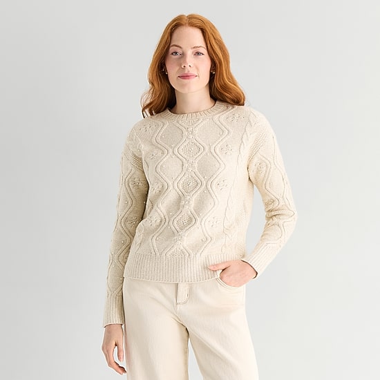 St. John's Bay Womens Crew Neck Long Sleeve Pullover Sweater