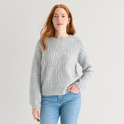 St. John's Bay Womens Crew Neck Long Sleeve Pullover Sweater In Gray