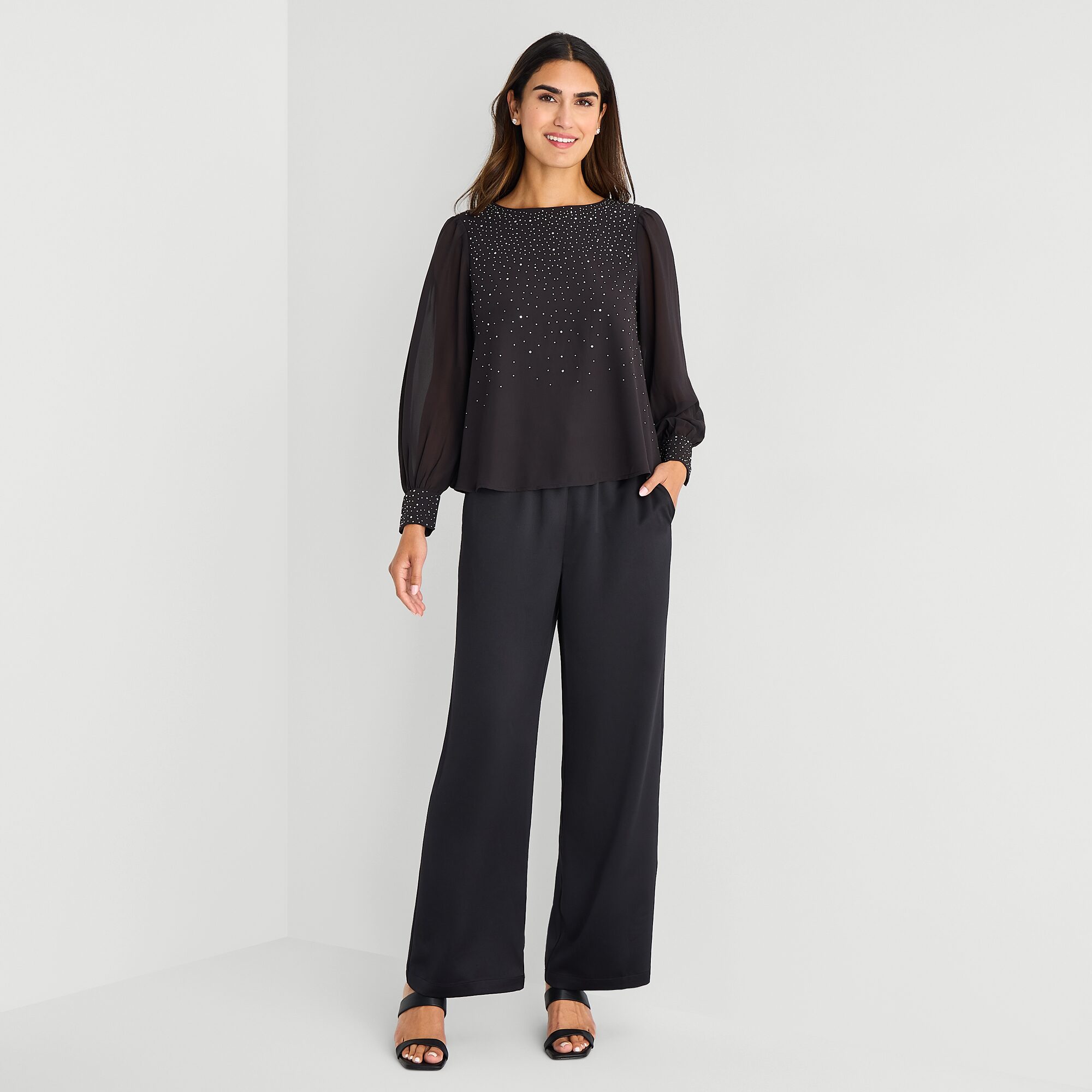 MSK Womens Boat Neck Long Sleeve Embellished Blouse