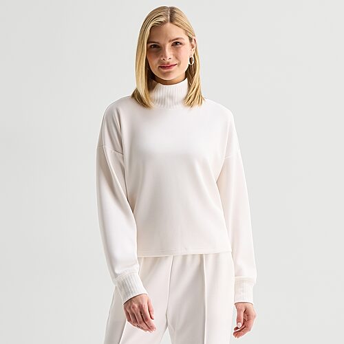 Stylus Womens Mock Neck Long Sleeve Pullover Sweater In White