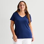 St. John's Bay Womens Plus V Neck Short Sleeve T-Shirt