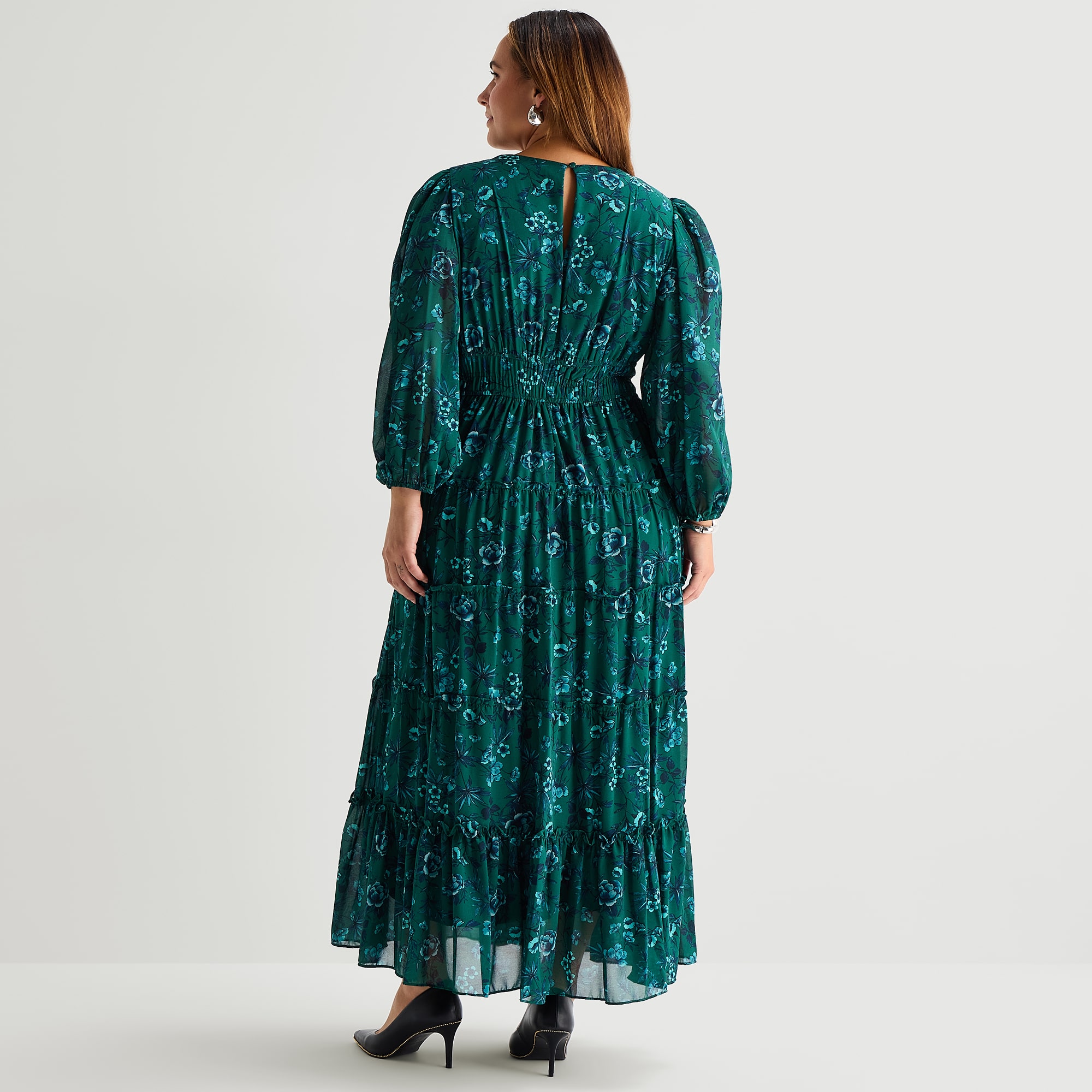 Melonie T Womens Plus V Neck 3/4 Sleeve Bishop Chiffon Maxi Dress