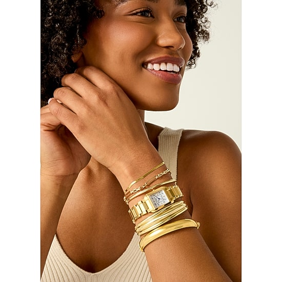 Silver Addiction Womens 14K Gold Over Silver Round Bangle Bracelet