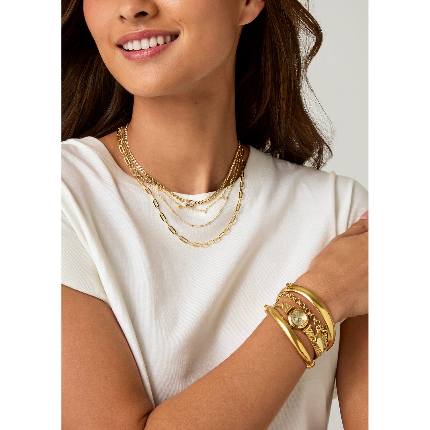 Silver Addiction Womens 14K Gold Over Silver Heart Charm Bracelet