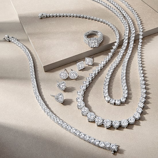 Diamonart Womens White Cubic Zirconia Sterling Silver 17 Inch Tennis Necklace