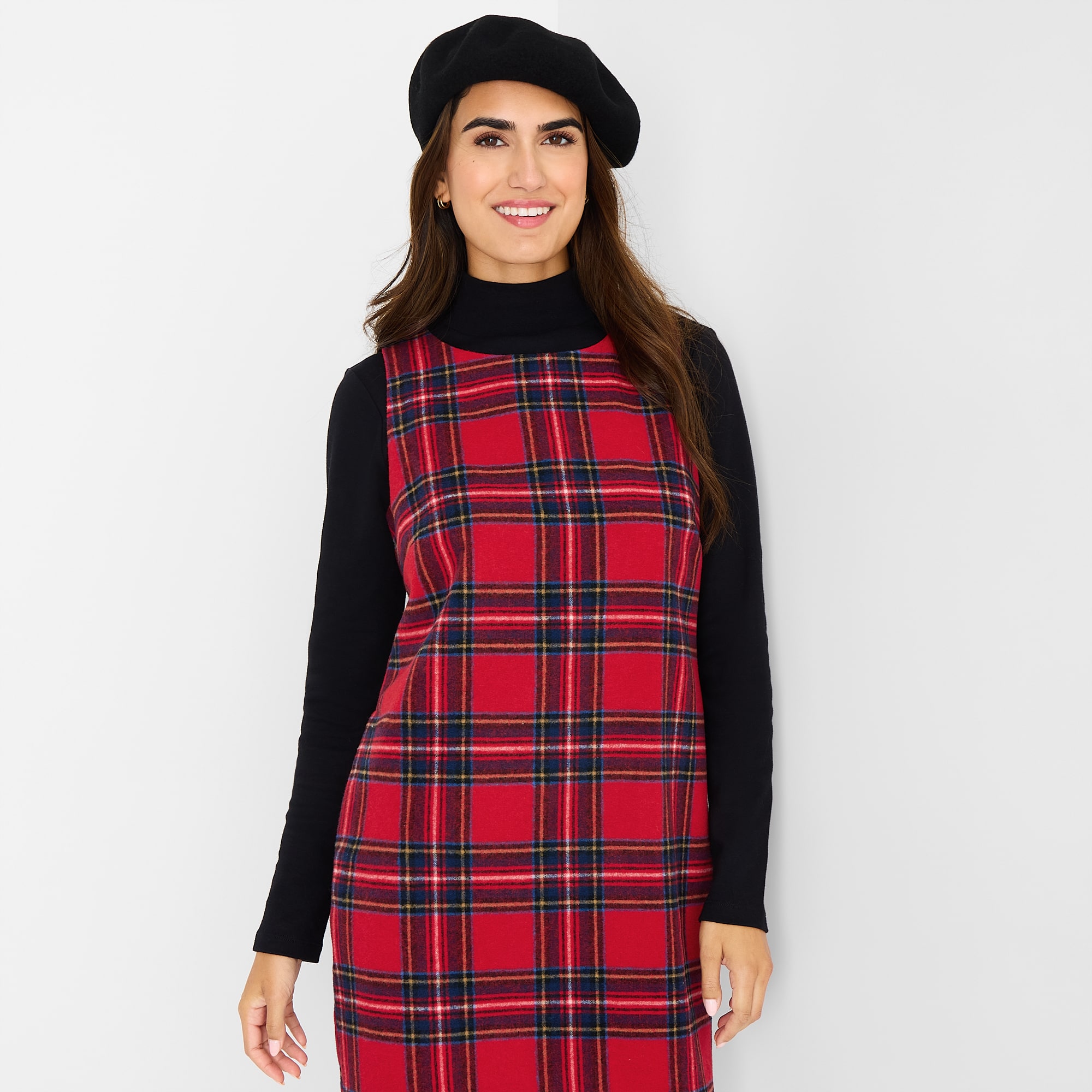 St. John's Bay Womens Midi Boat Neck Sleeveless Plaid Shift Dress