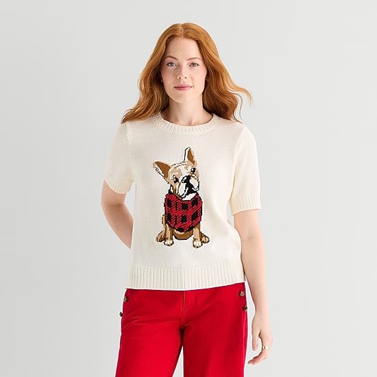 St. John's Bay Womens Crew Neck Short Sleeve Pullover Sweater