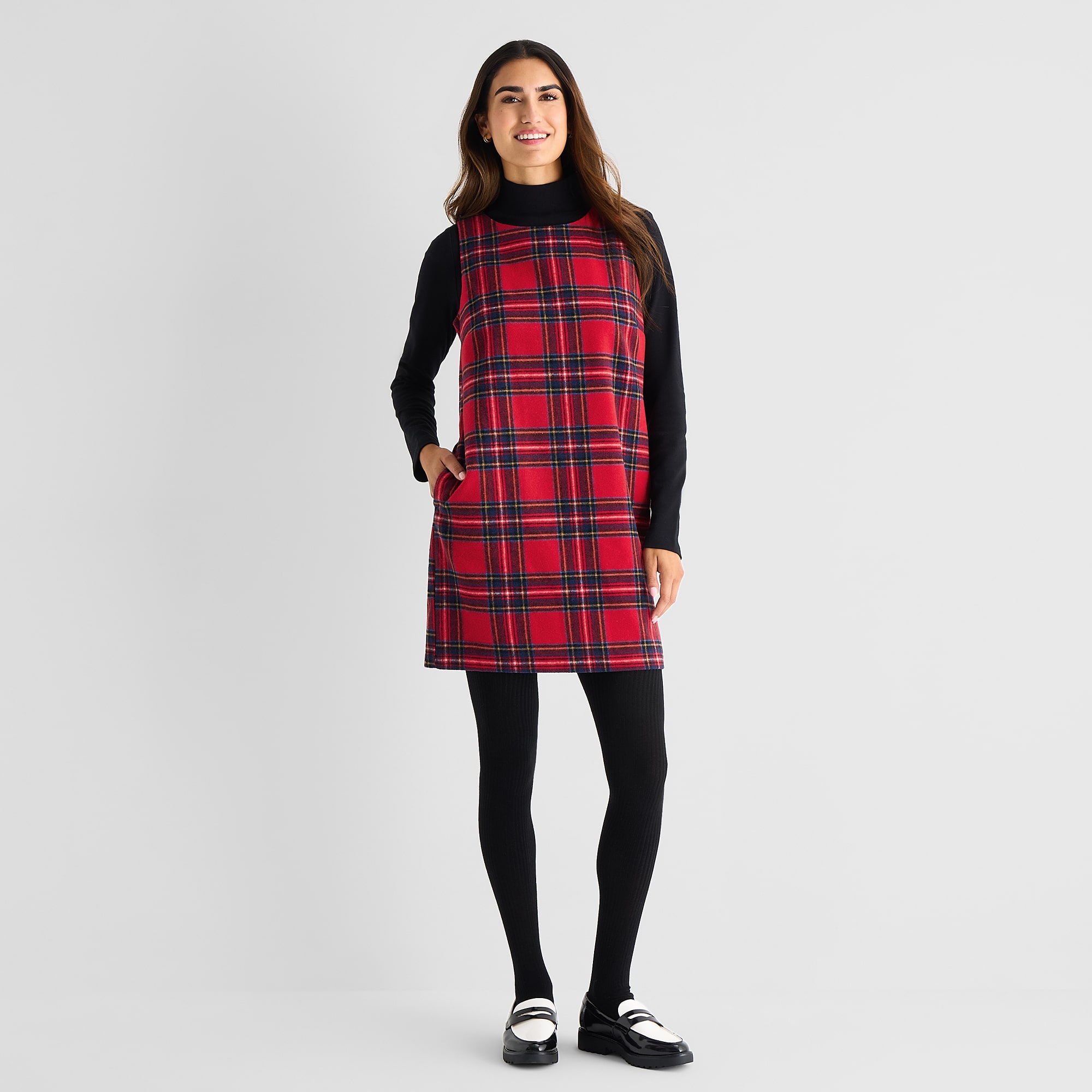 St. John's Bay Womens Midi Boat Neck Sleeveless Plaid Shift Dress