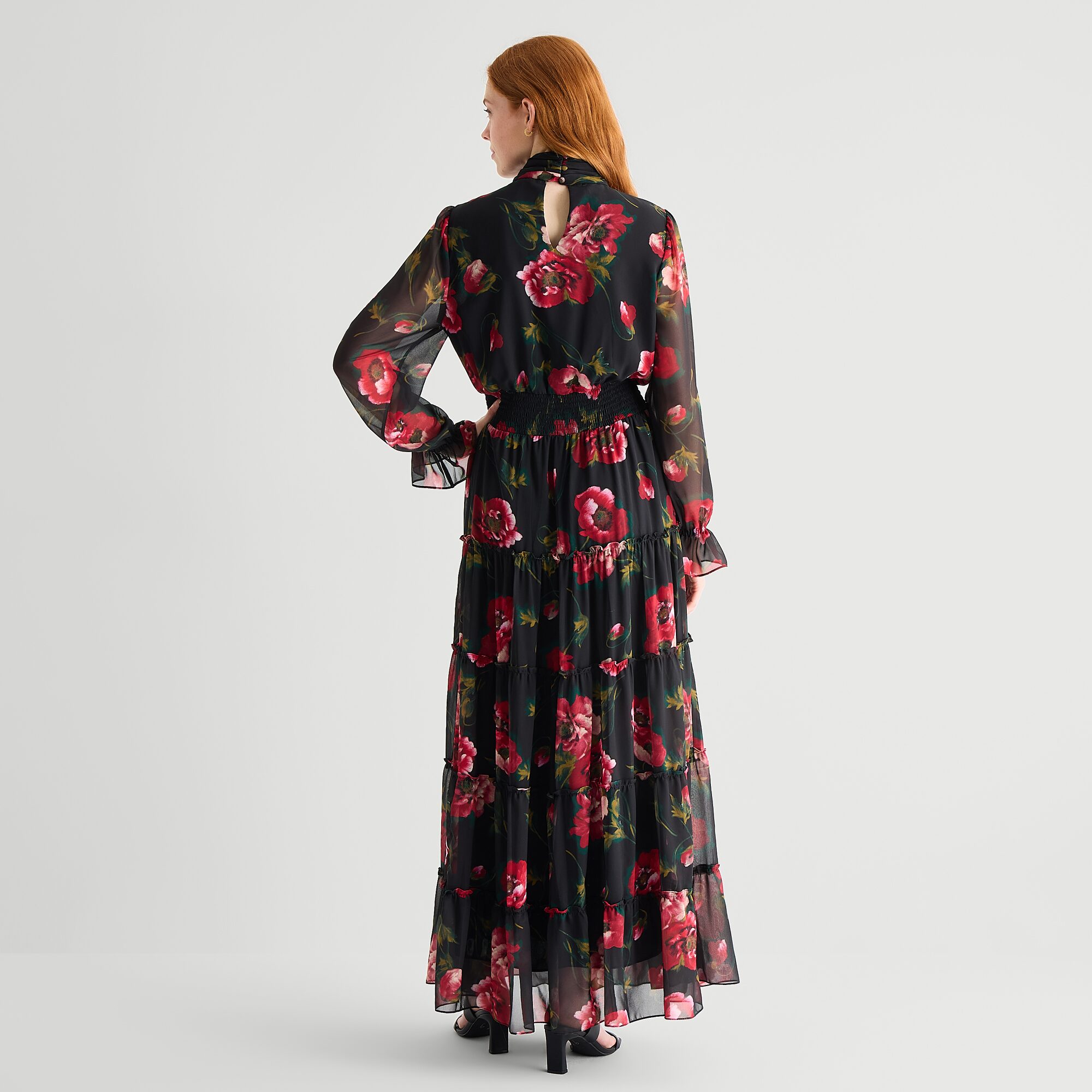 MSK Womens High Neck Long Sleeve Balloon Chiffon Maxi Dress