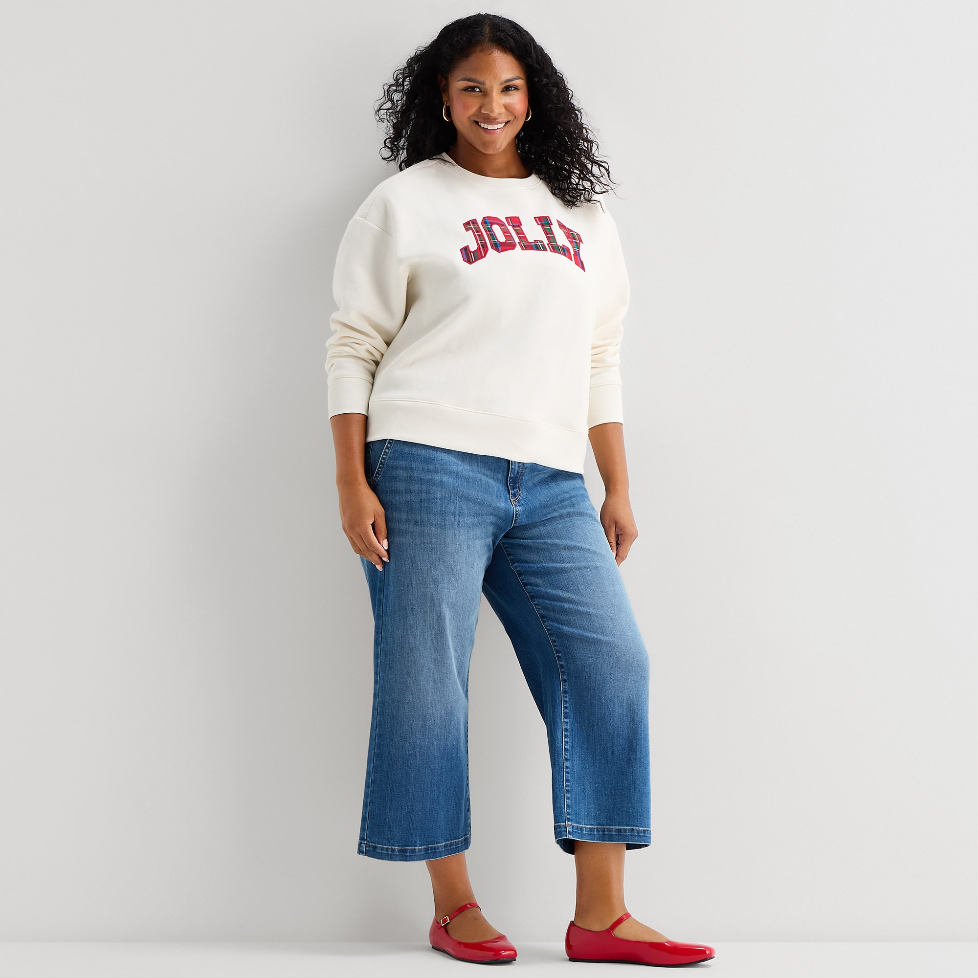 St. John's Bay Womens Plus Crew Neck Long Sleeve Sweatshirt
