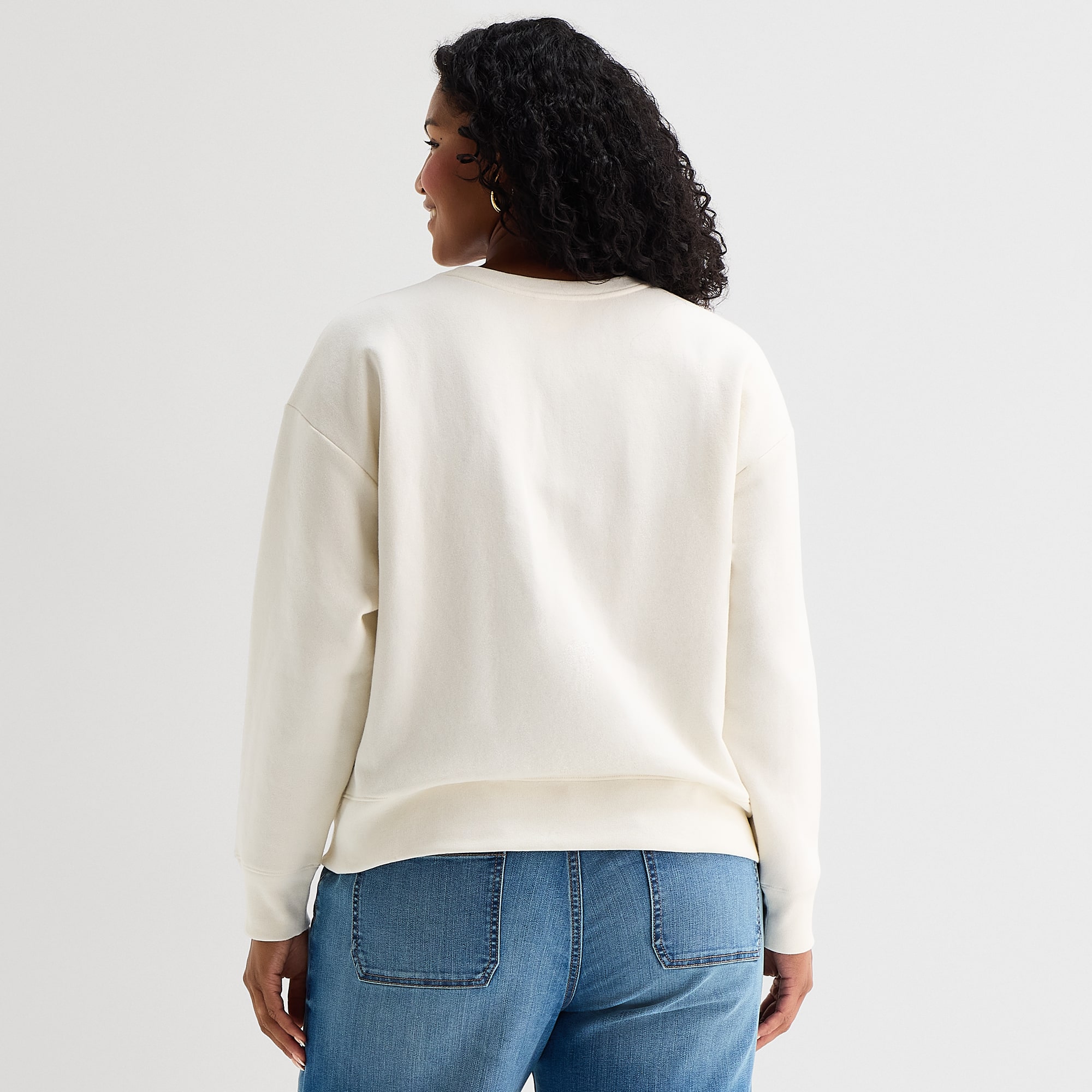 St. John's Bay Womens Plus Crew Neck Long Sleeve Sweatshirt