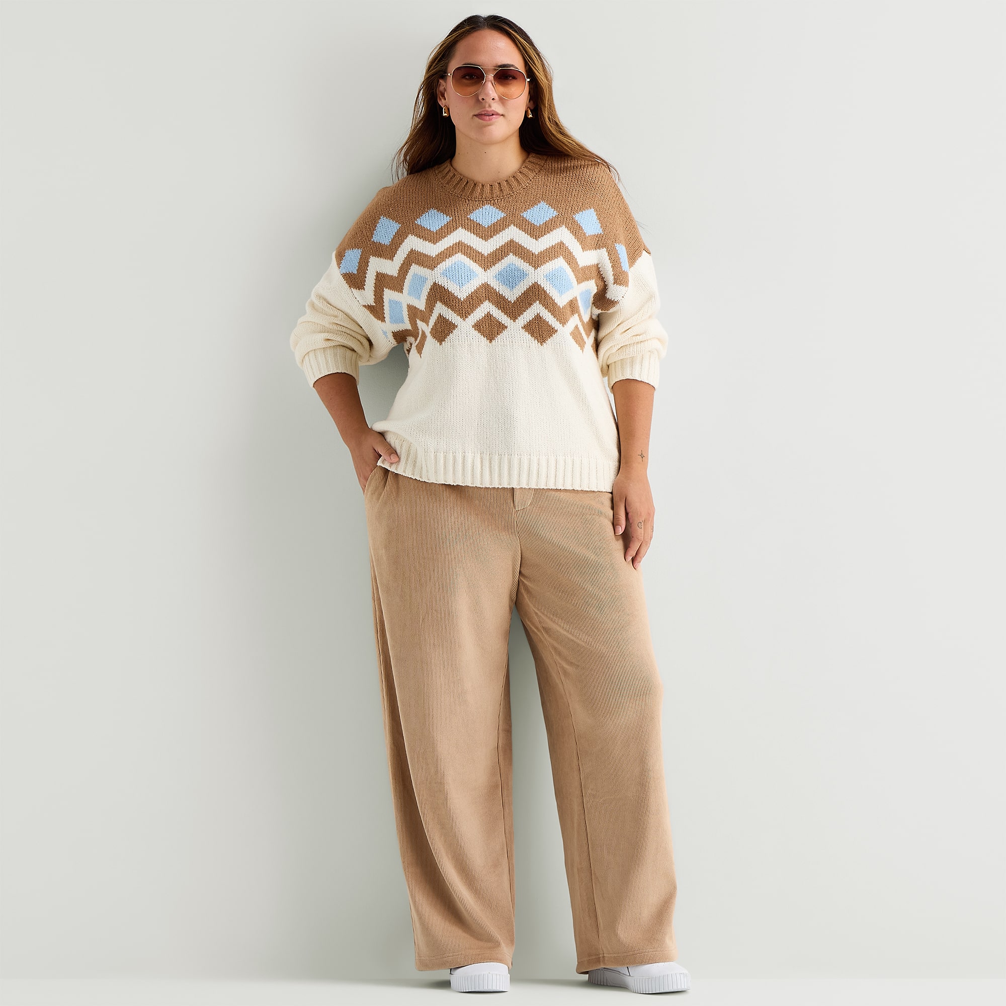 Stylus Plus Womens Crew Neck Long Sleeve Pullover Sweater
