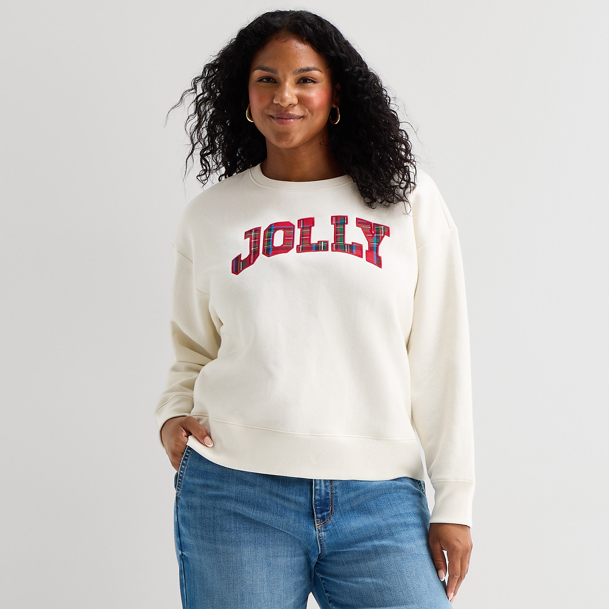 St. John's Bay Womens Plus Crew Neck Long Sleeve Sweatshirt