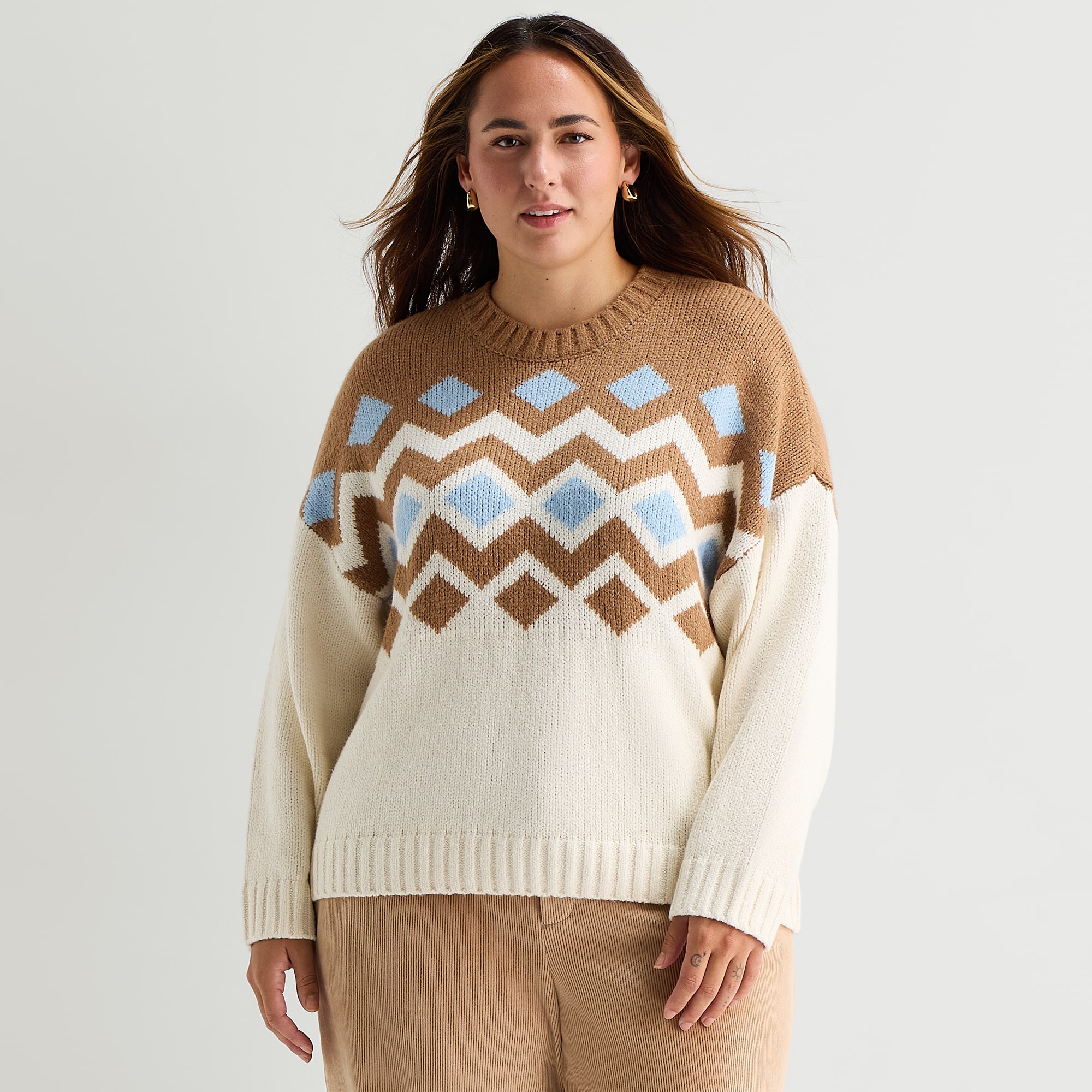Stylus Plus Womens Crew Neck Long Sleeve Pullover Sweater