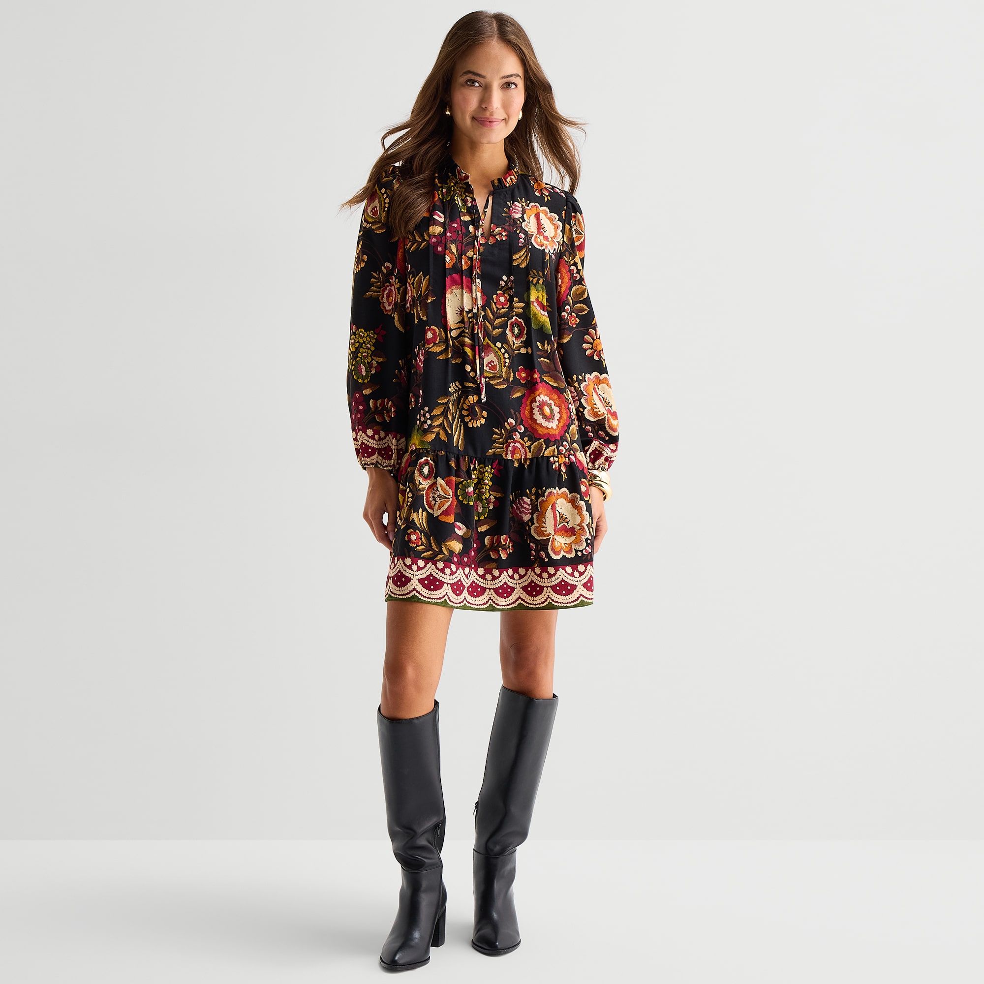 Maia Womens V Neck Long Sleeve Floral Shift Dress