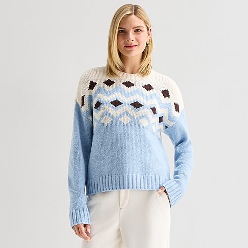 Stylus Womens Crew Neck Long Sleeve Pullover Sweater In Multi
