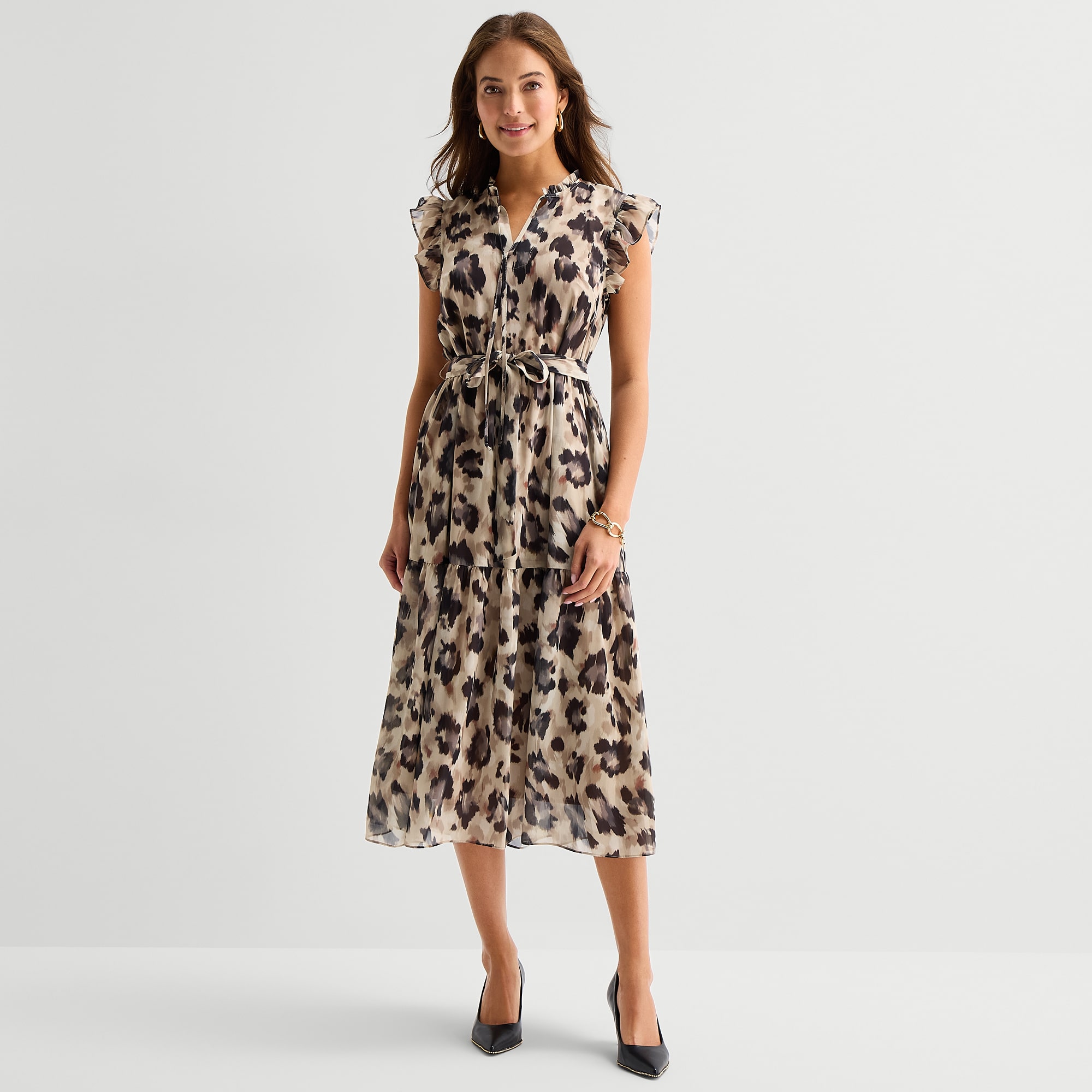 Maia Womens V Neck Short Sleeve Animal Shift Dress
