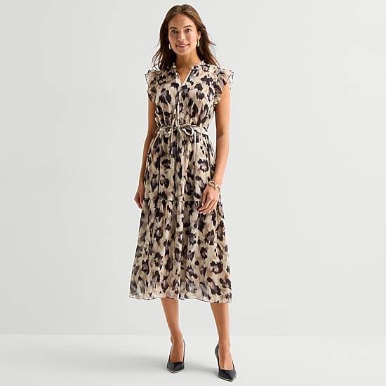 Maia Womens V Neck Short Sleeve Animal Shift Dress
