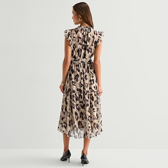 Maia Womens V Neck Short Sleeve Animal Shift Dress