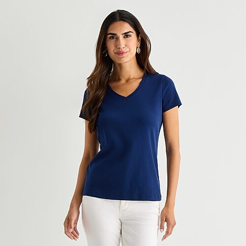 St. John's Bay Womens V Neck Short Sleeve T-shirt In Blue