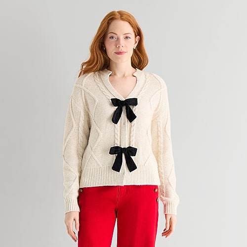 St. John's Bay Womens Long Sleeve Cardigan In White