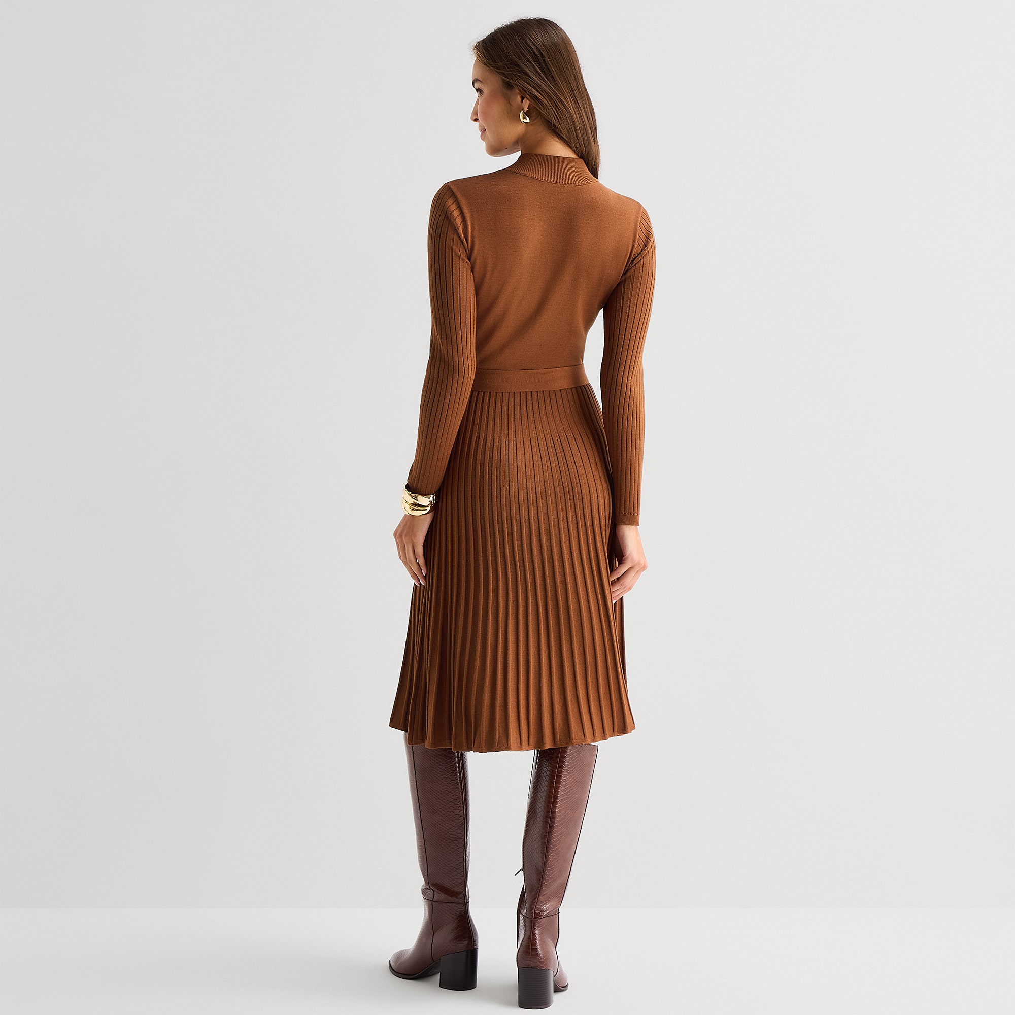 Studio 1 Womens Petite Long Sleeve Midi Sweater Dress