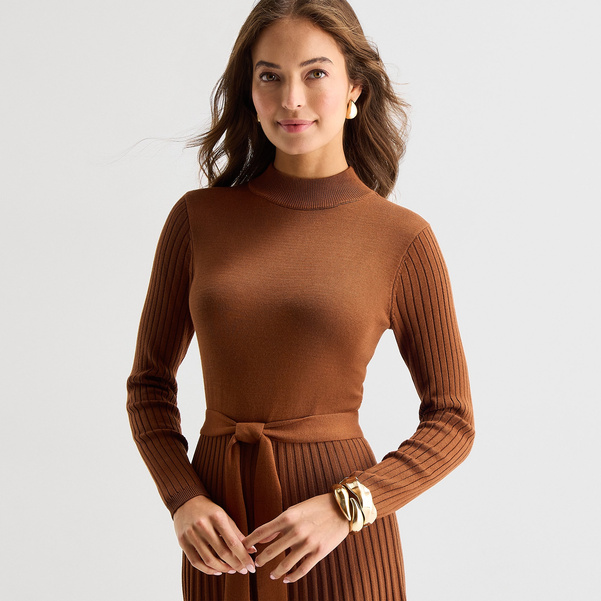 Studio 1 Womens Petite Long Sleeve Midi Sweater Dress