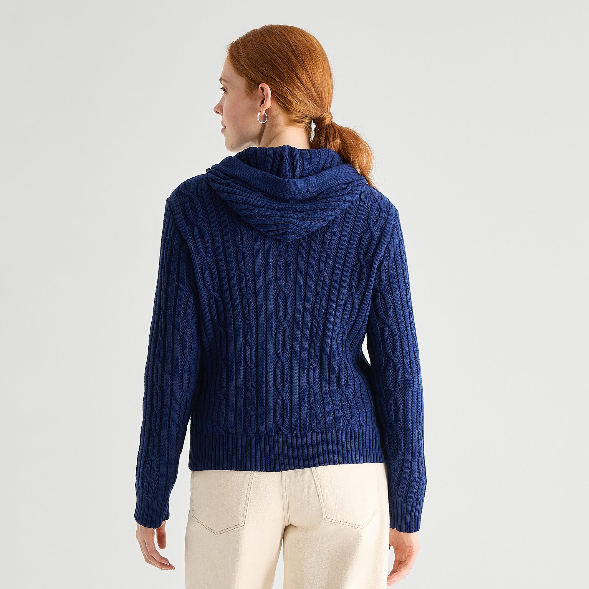 St. John's Bay Womens Hooded Long Sleeve Cable Knit Pullover Sweater