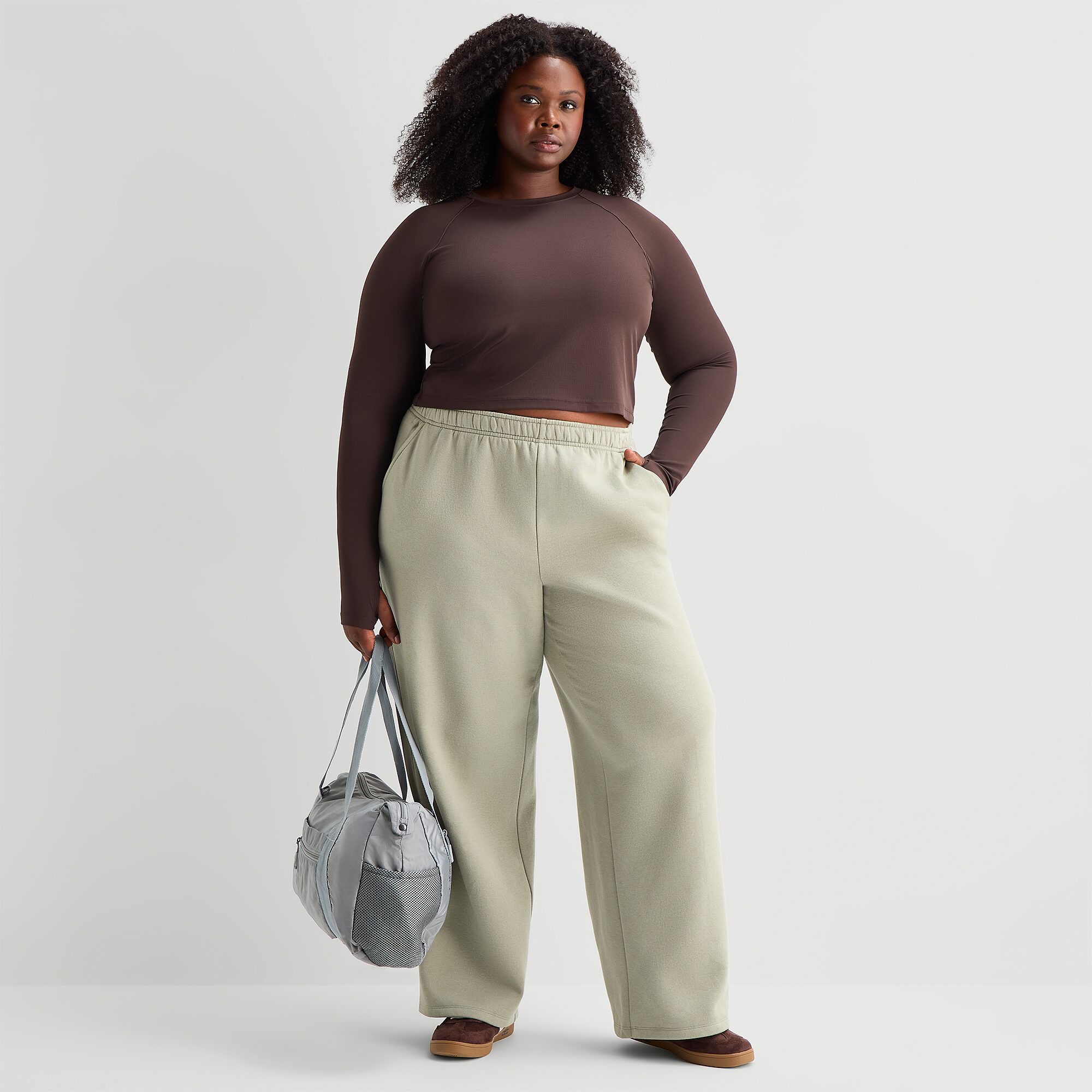 Xersion Womens Crew Neck Long Sleeve Active Plus Crop Top