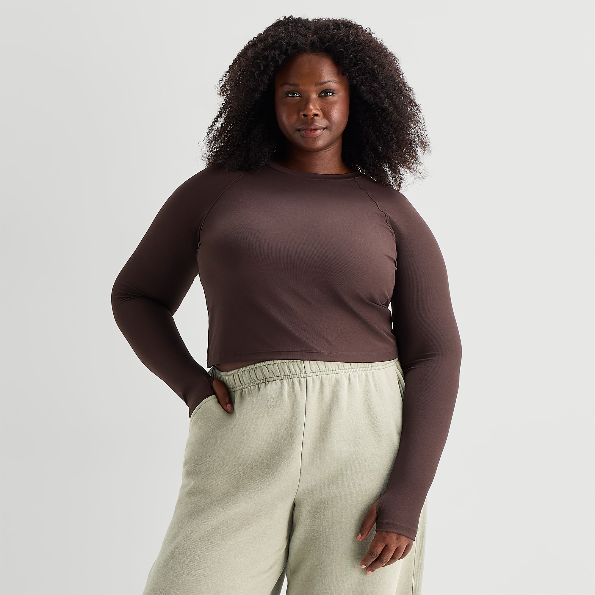 Xersion Womens Crew Neck Long Sleeve Active Plus Crop Top