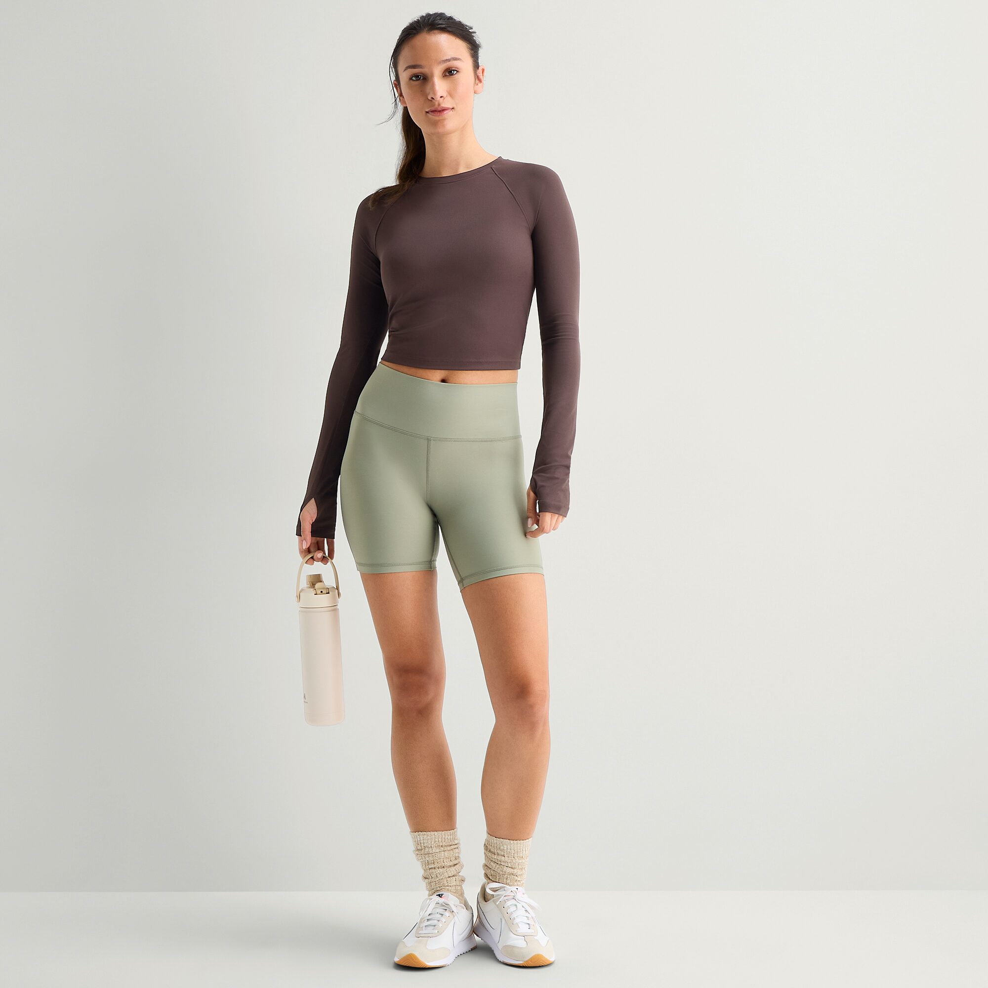Xersion Womens Crew Neck Long Sleeve Active Crop Top