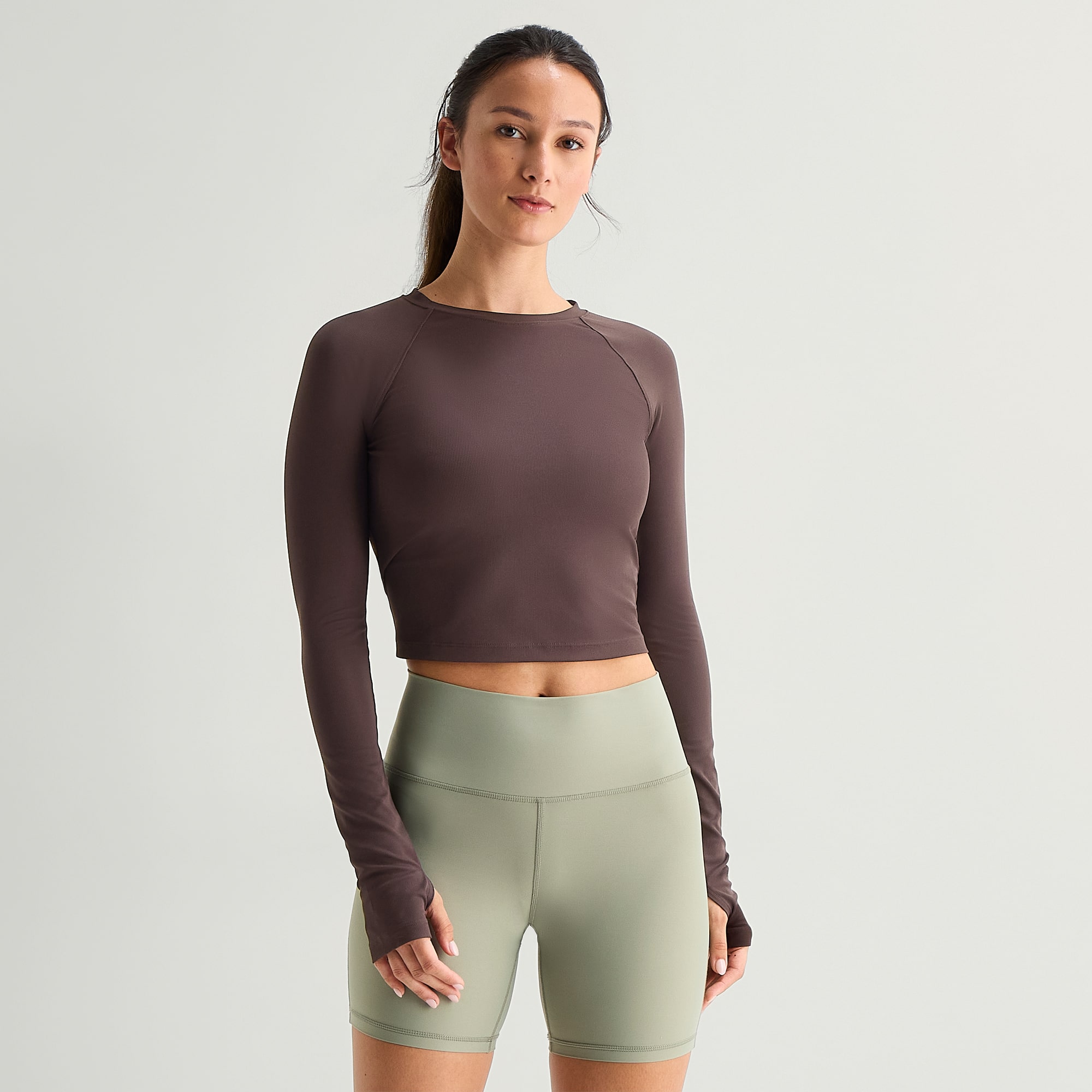 Xersion Womens Crew Neck Long Sleeve Active Crop Top
