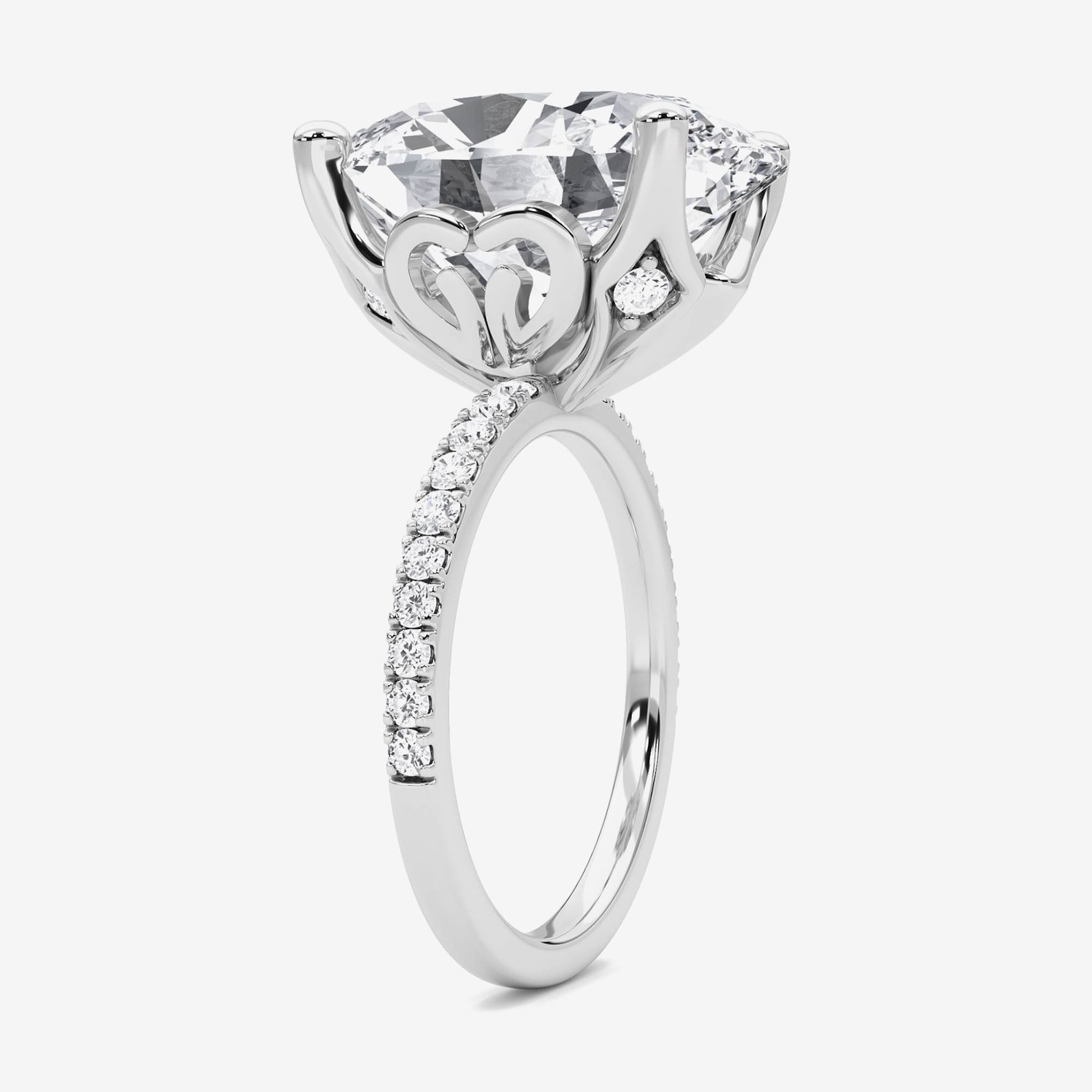 F / Vs2) Womens 1/ Ct. T.W. Lab Grown White Diamond 14K Gold Oval Side Stone Engagement Ring
