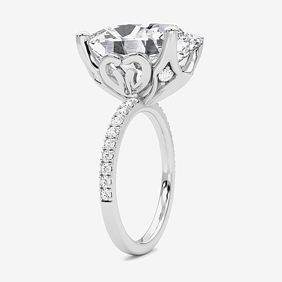 Grown Gorgeous (F / Vs2) Womens 9 1/8 Ct. T.W. Lab Grown White Diamond 14K Gold Oval Side Stone Engagement Ring
