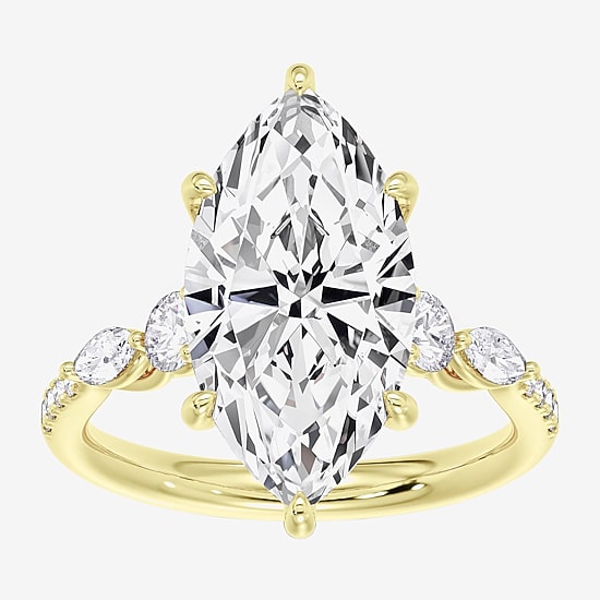 (F / Vs2) Womens 6 1/2 Ct. T.W. Lab Grown White Diamond 14K Gold Marquise Side Stone Engagement Ring