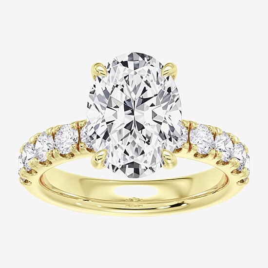 Signature By Modern Bride (F / Vs2) Womens 5 CT. T.W. Lab Grown White Diamond 14K Gold Oval Side Stone Engagement Ring