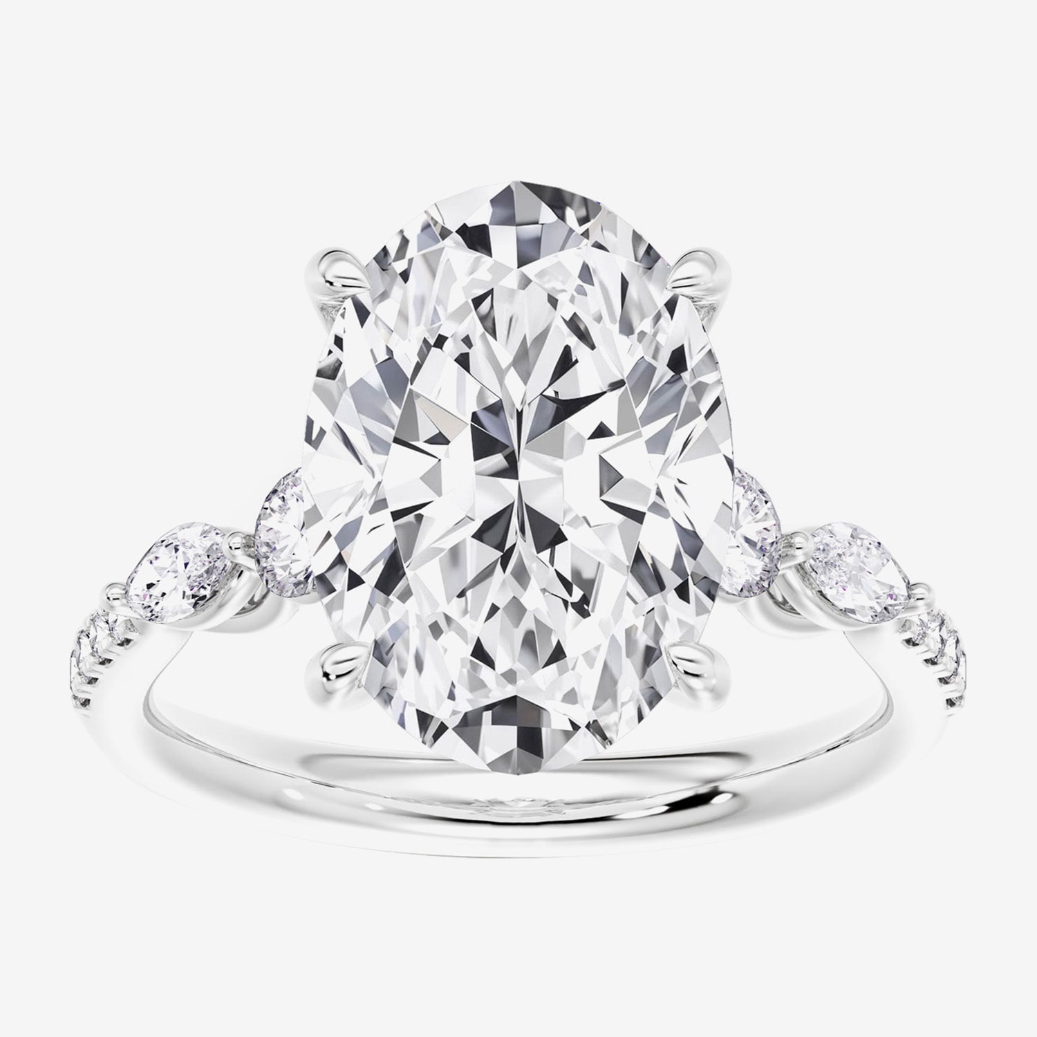 F / Vs2) Womens 1/ Ct. T.W. Lab Grown White Diamond 14K Gold Oval Side Stone Engagement Ring