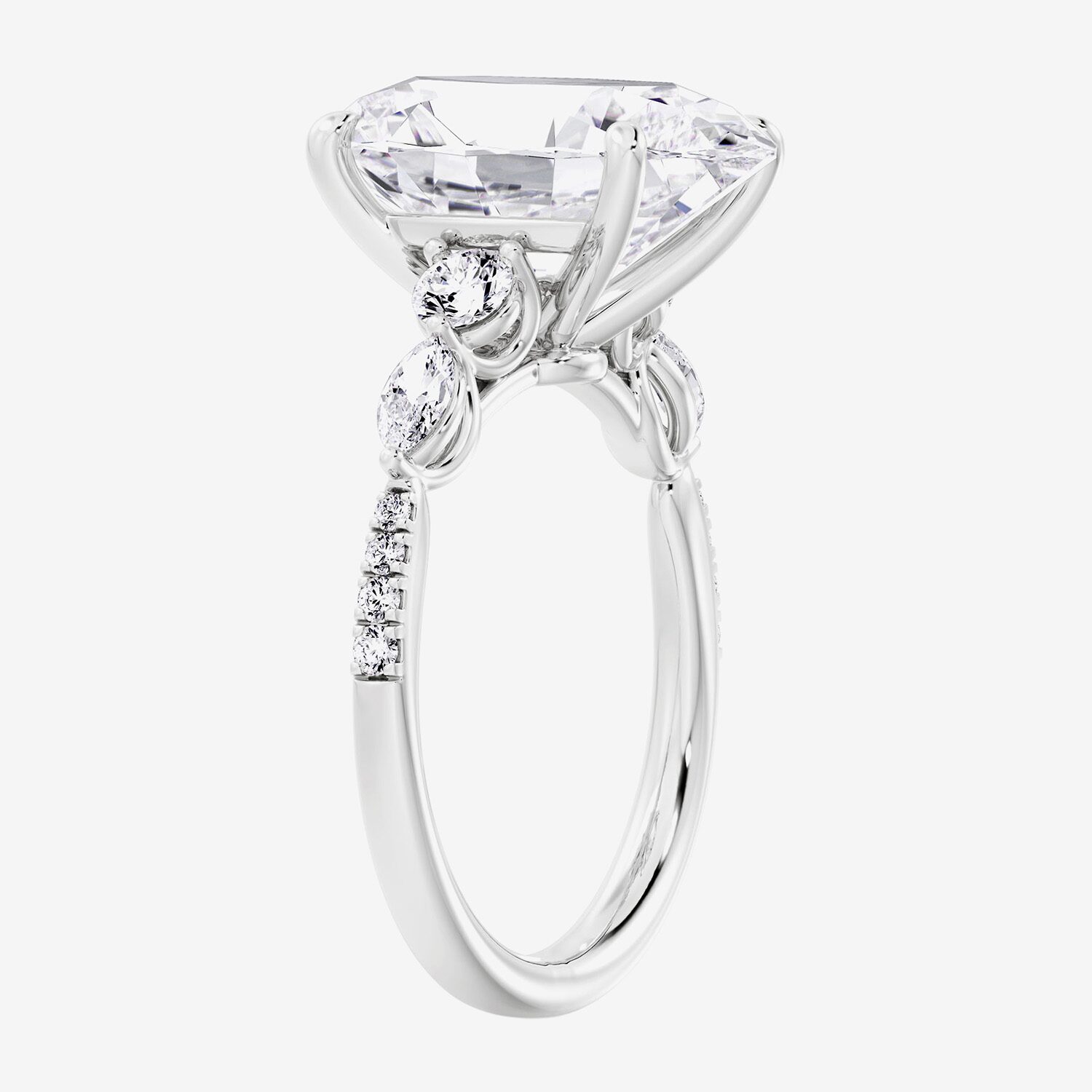 F / Vs2) Womens 1/ Ct. T.W. Lab Grown White Diamond 14K Gold Oval Side Stone Engagement Ring