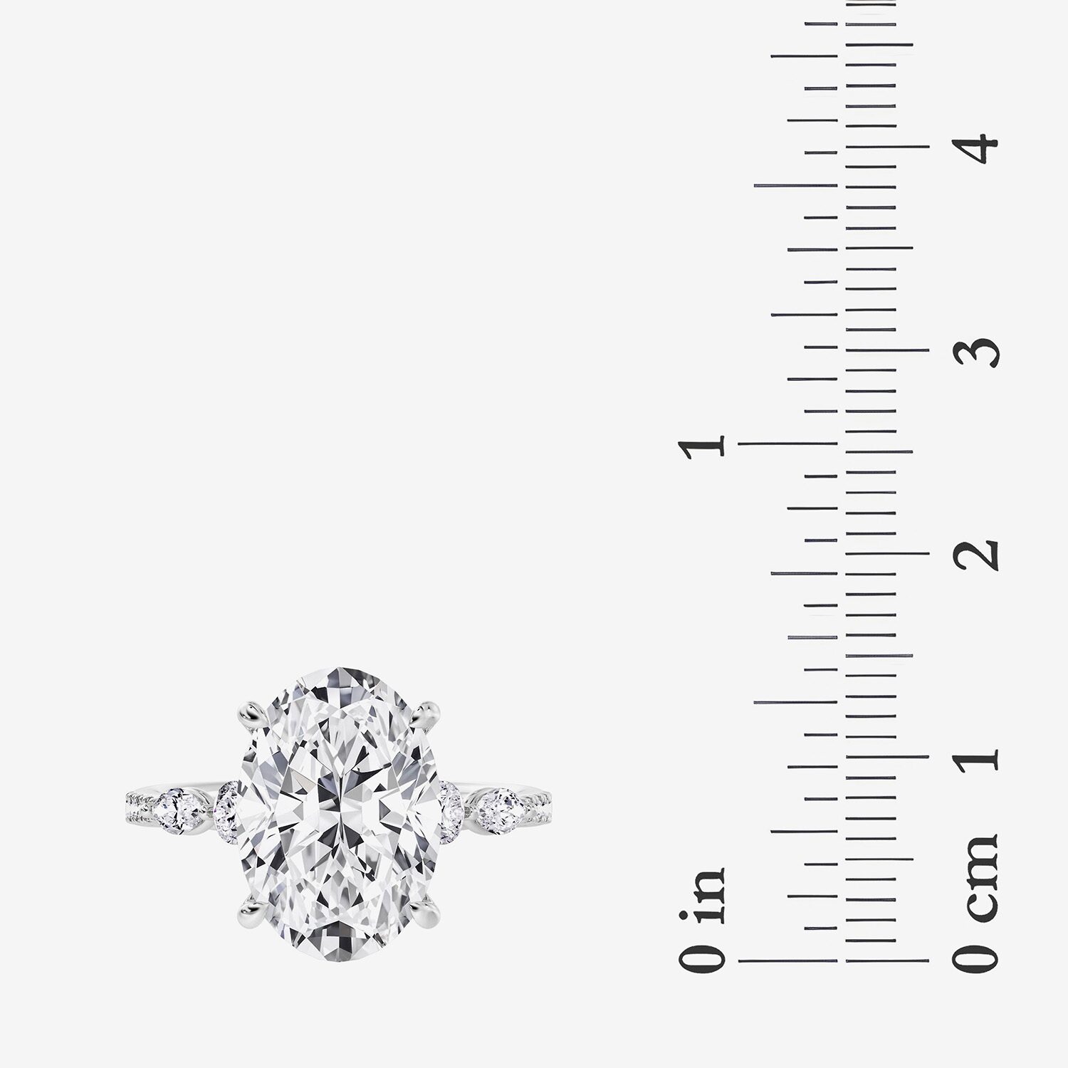 F / Vs2) Womens 1/ Ct. T.W. Lab Grown White Diamond 14K Gold Oval Side Stone Engagement Ring