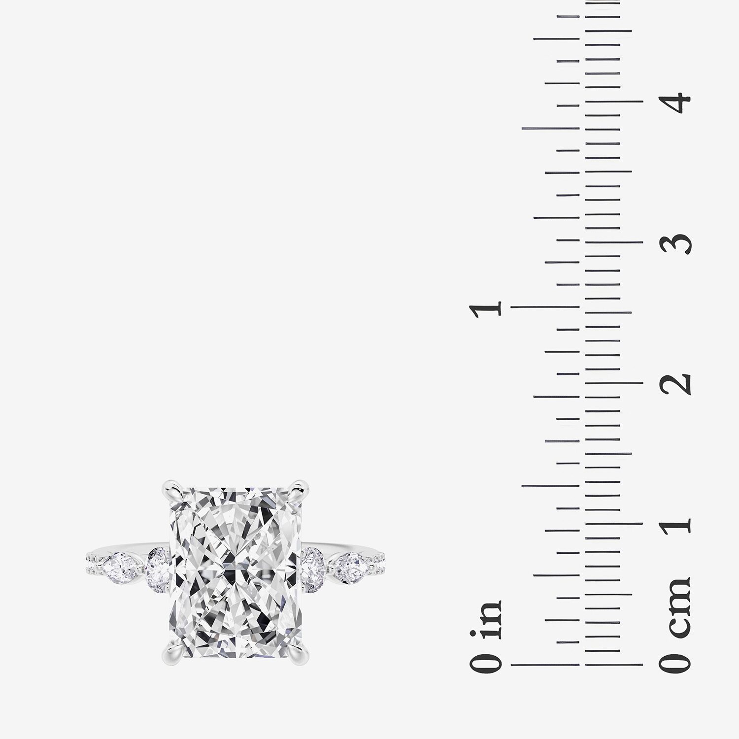 (F / Vs2) Womens 6 1/2 Ct. T.W. Lab Grown White Diamond 14K Gold Rectangular Side Stone Engagement Ring