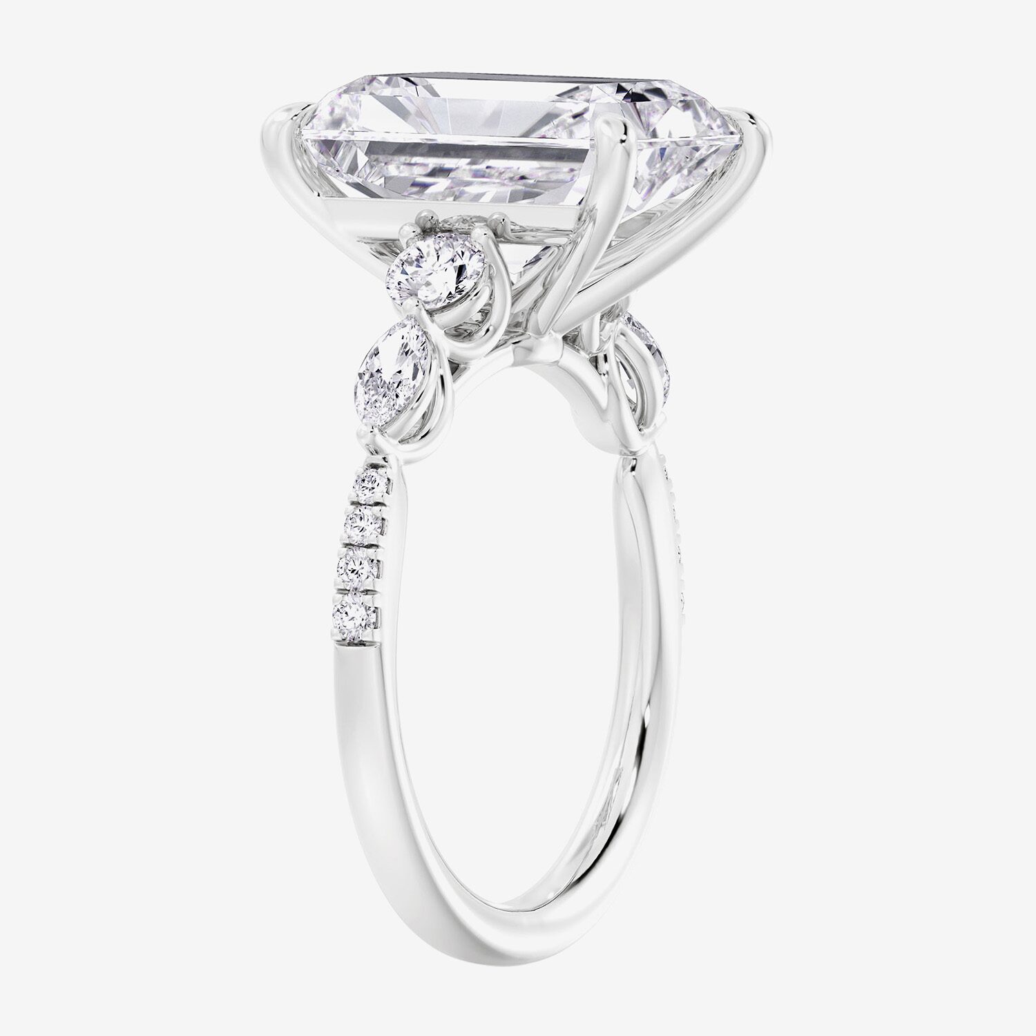 (F / Vs2) Womens 6 1/2 Ct. T.W. Lab Grown White Diamond 14K Gold Rectangular Side Stone Engagement Ring