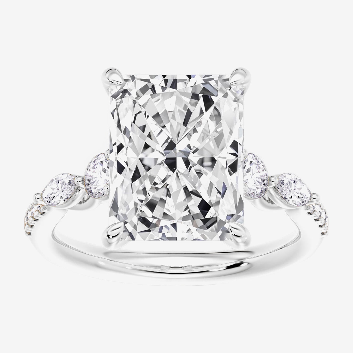 (F / Vs2) Womens 6 1/2 Ct. T.W. Lab Grown White Diamond 14K Gold Rectangular Side Stone Engagement Ring