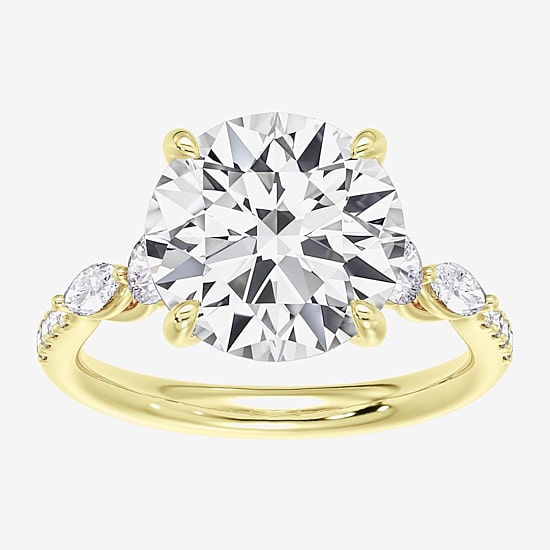 (F / Vs2) Womens 6 1/2 Ct. T.W. Lab Grown White Diamond 14K Gold Round Side Stone Engagement Ring