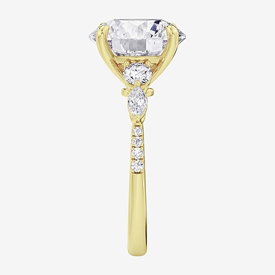 (F / Vs2) Womens 6 1/2 Ct. T.W. Lab Grown White Diamond 14K Gold Round Side Stone Engagement Ring