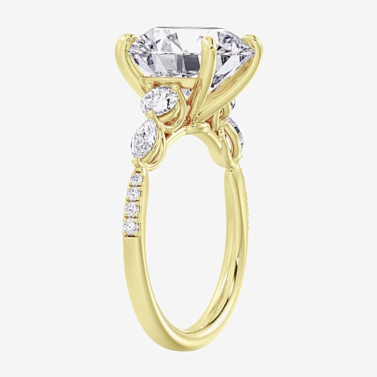 (F / Vs2) Womens 6 1/2 Ct. T.W. Lab Grown White Diamond 14K Gold Round Side Stone Engagement Ring