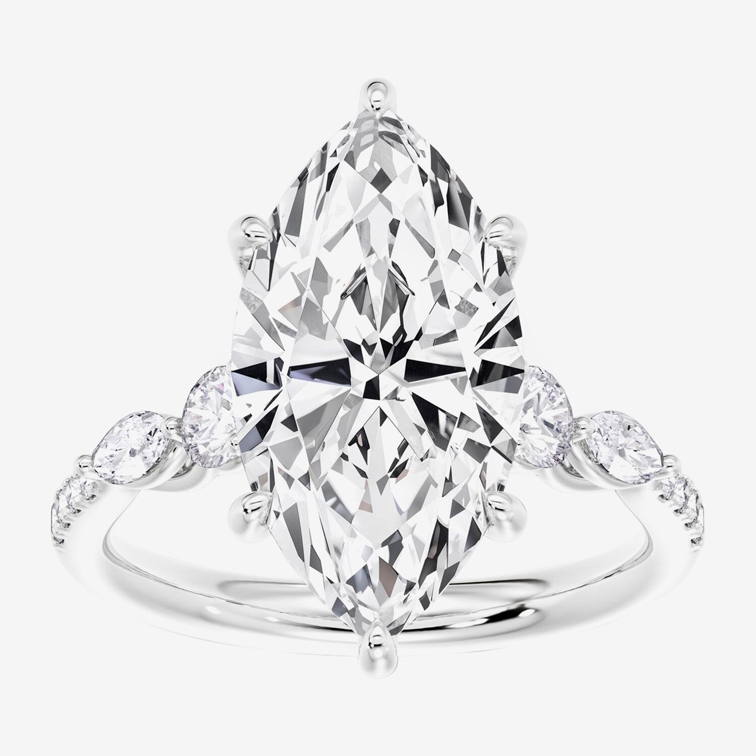 F / Vs2) Womens 1/ Ct. T.W. Lab Grown White Diamond 14K Gold Marquise Side Stone Engagement Ring