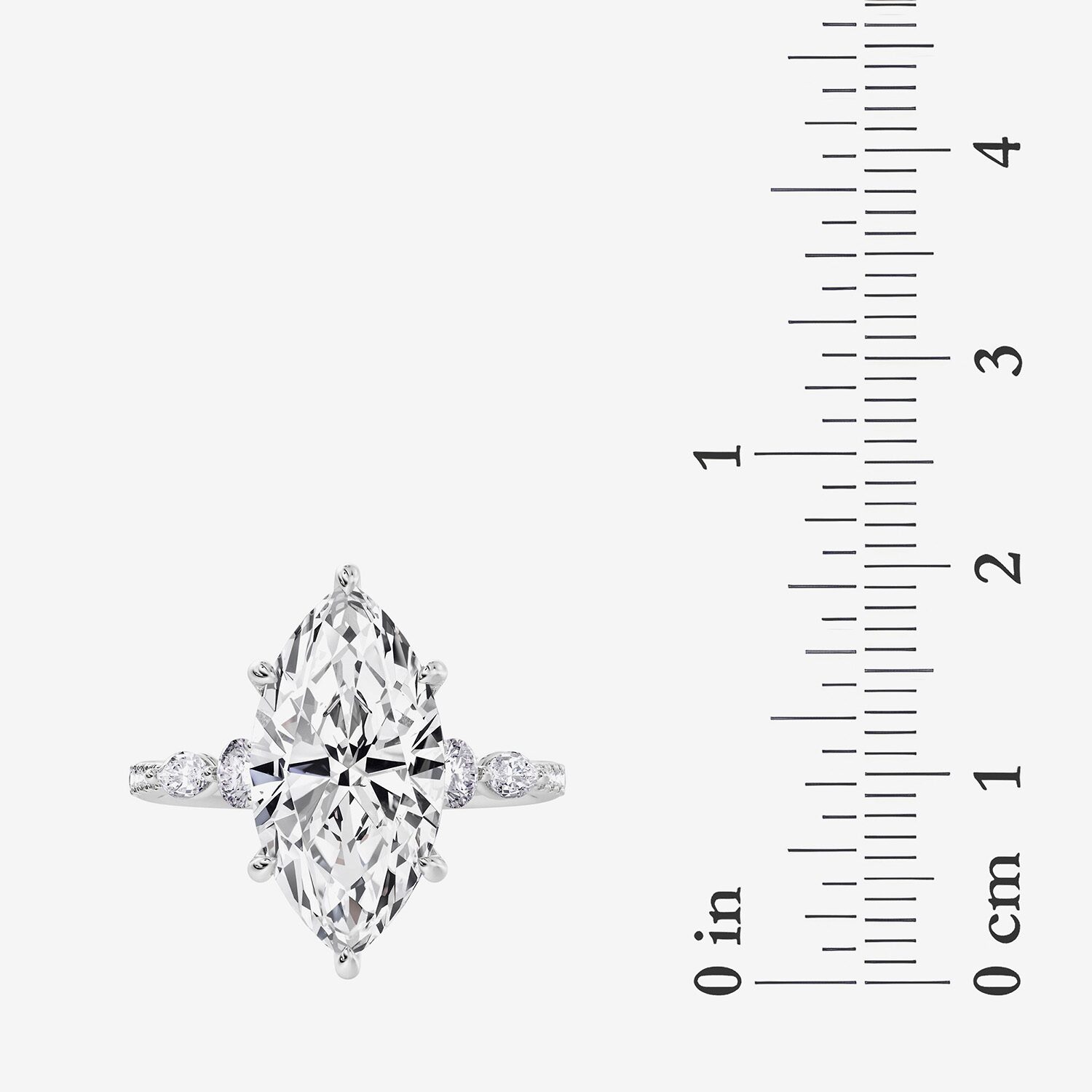 F / Vs2) Womens 1/ Ct. T.W. Lab Grown White Diamond 14K Gold Marquise Side Stone Engagement Ring