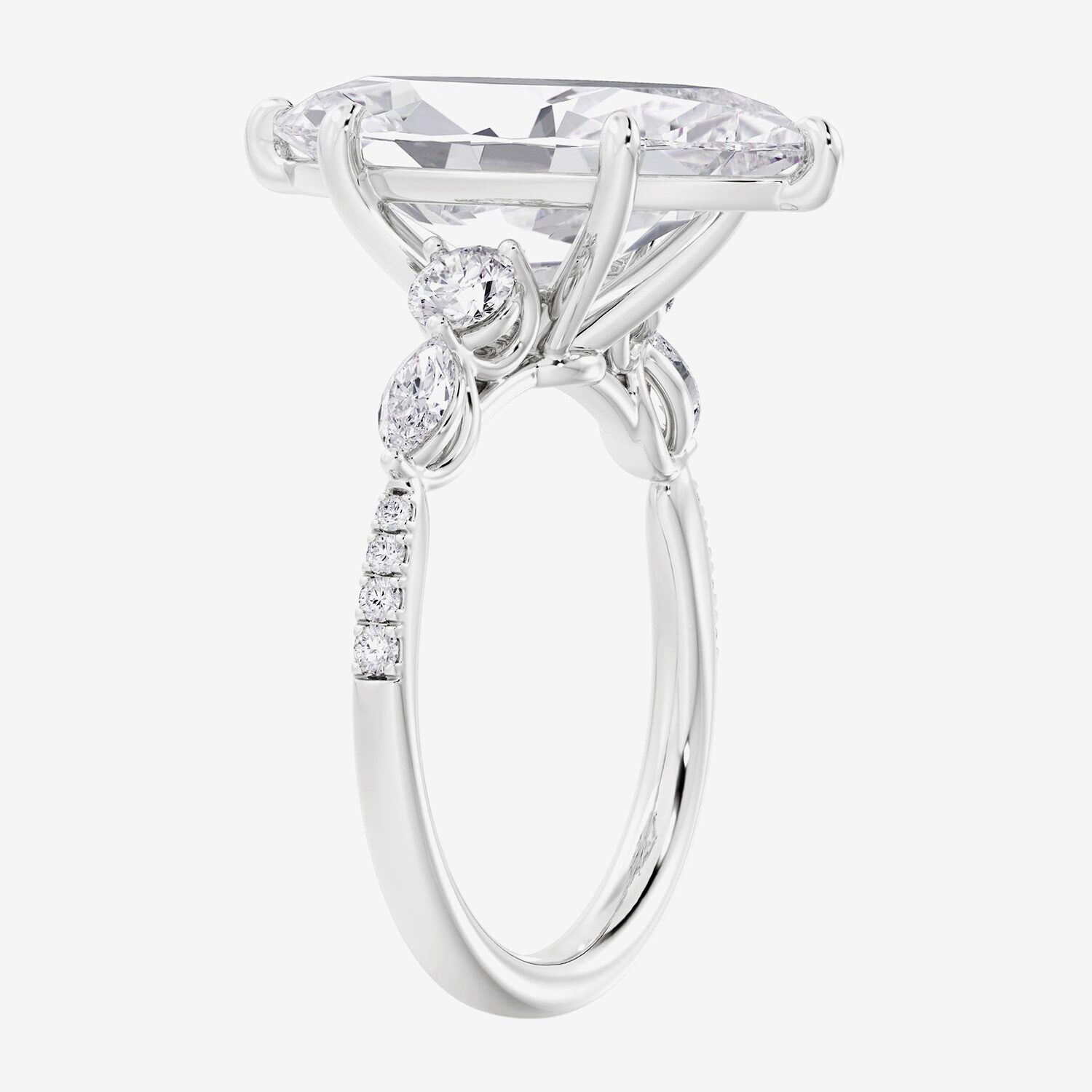 F / Vs2) Womens 1/ Ct. T.W. Lab Grown White Diamond 14K Gold Marquise Side Stone Engagement Ring