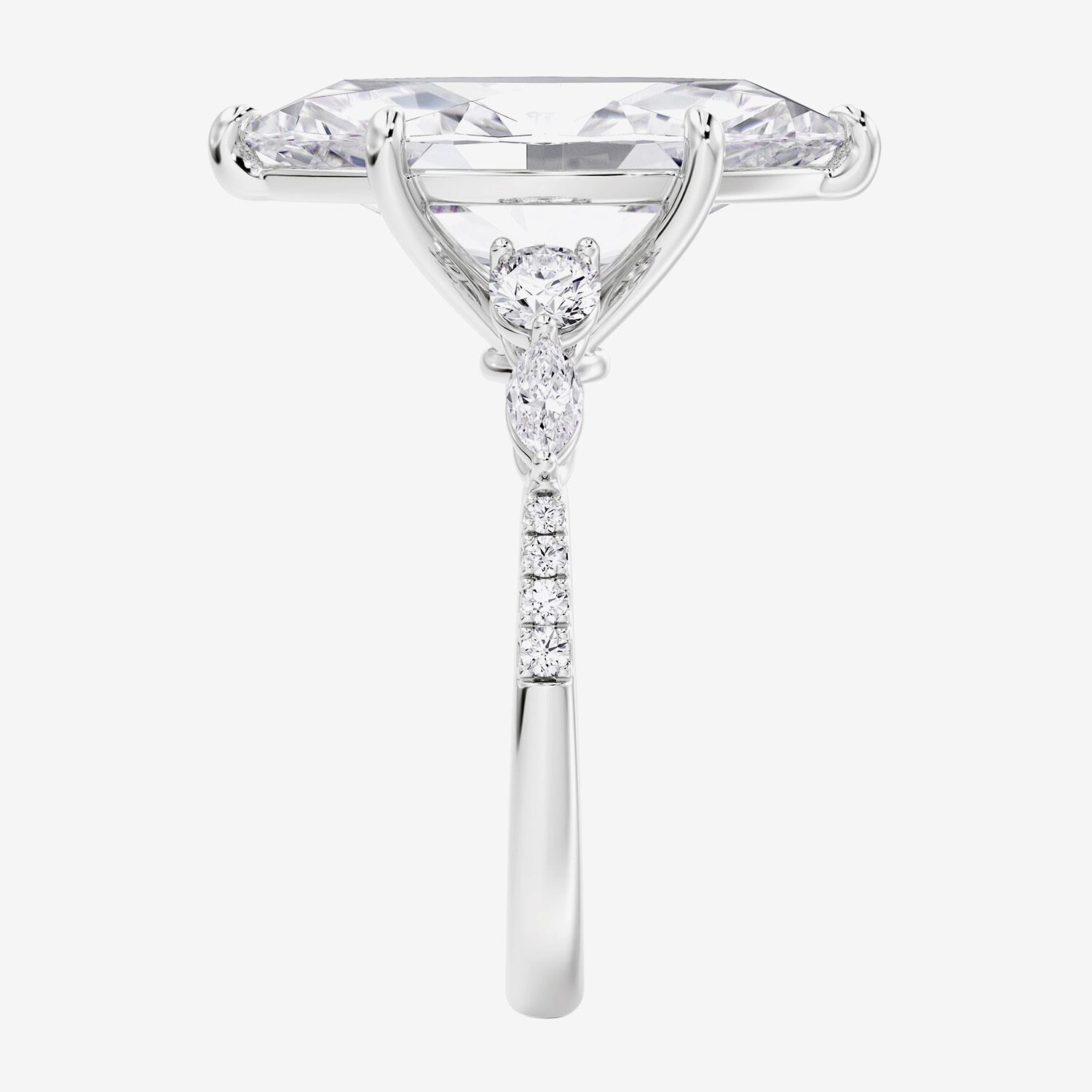 F / Vs2) Womens 1/ Ct. T.W. Lab Grown White Diamond 14K Gold Marquise Side Stone Engagement Ring