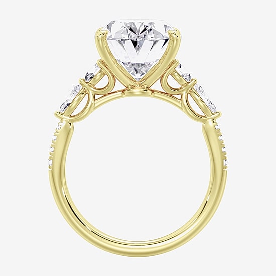 (F / Vs2) Womens 6 1/2 Ct. T.W. Lab Grown White Diamond 14K Gold Oval Side Stone Engagement Ring